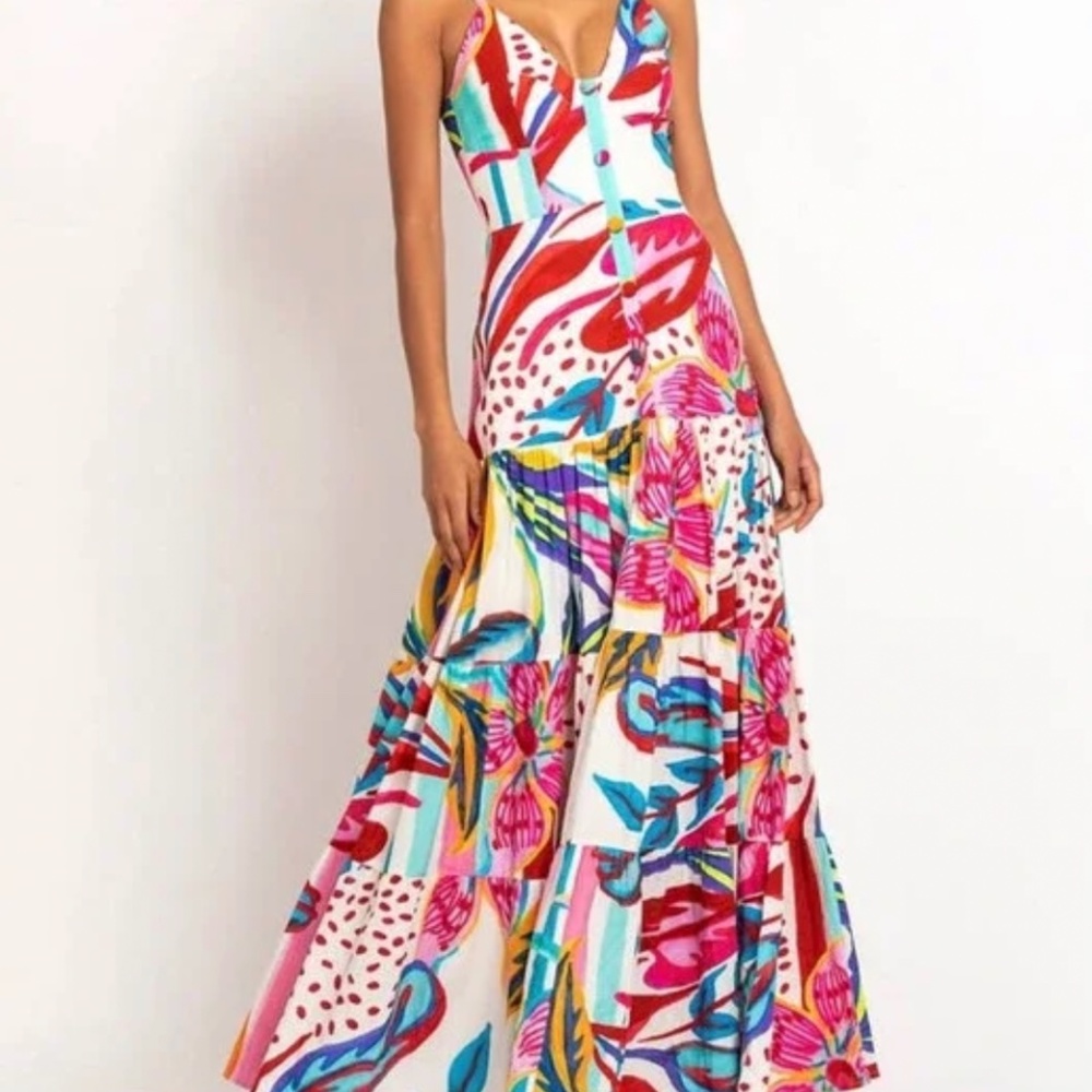 PATBO Flora Floral Tiered Abstract Sleeveless Maxi Dress Vacation NEW NWT Size 2